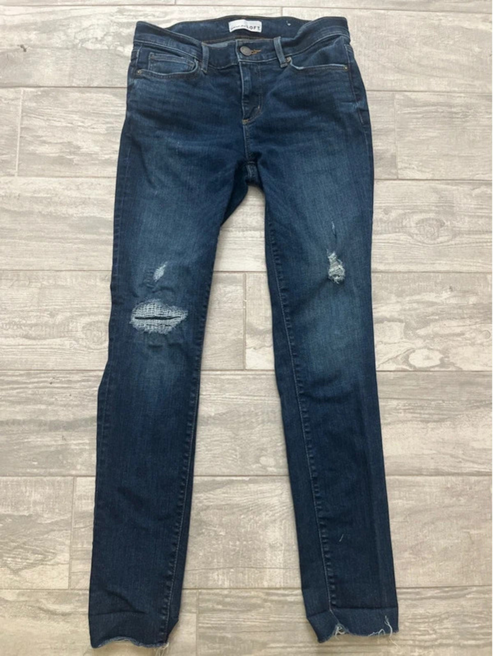 Loft Dark Blue Distressed Skinny Jeans